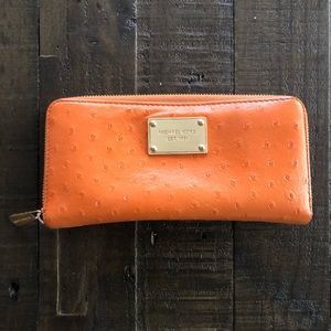 Michael Kors Orange Ostrich Leather Wallet